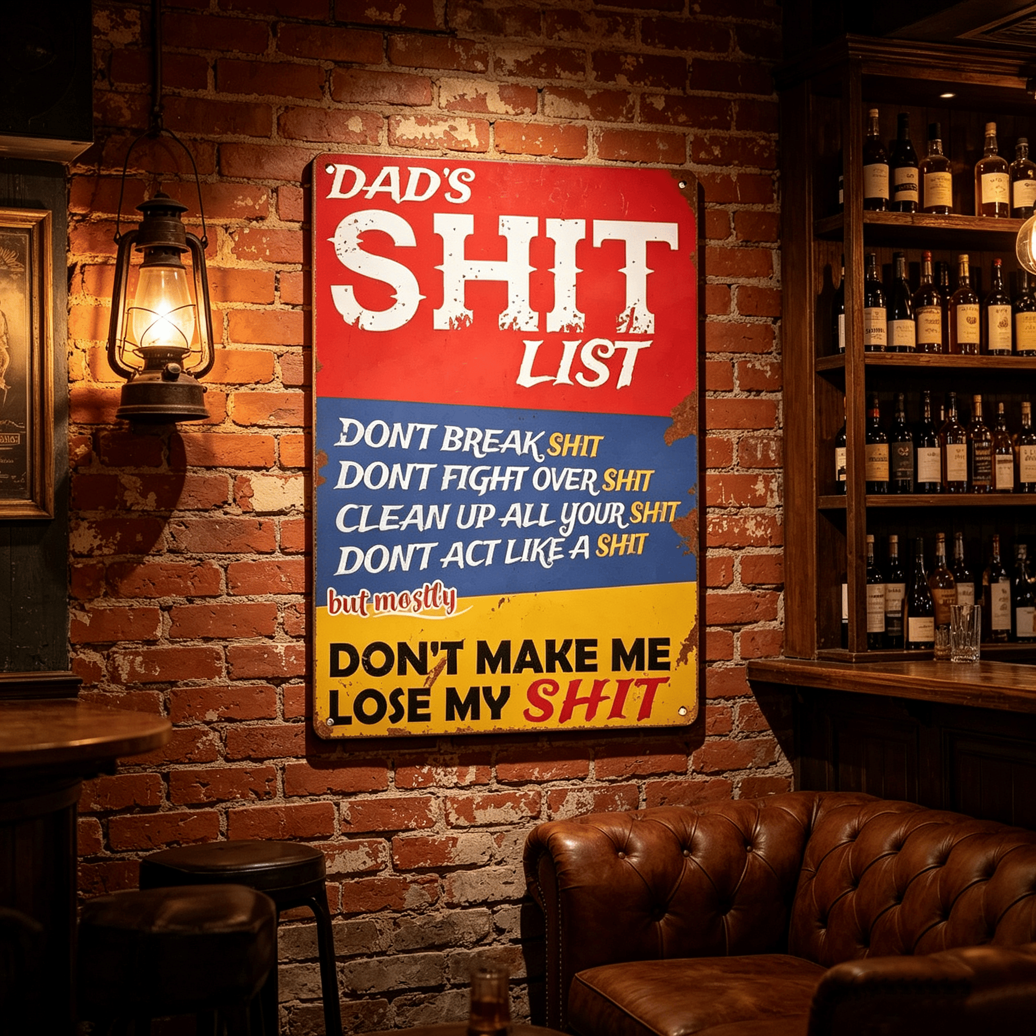 🎯Dad's Shit List Vintage Tin Sign – The Ultimate Funny Dad Gift & Garage Decor!🛠️