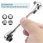 🛠️ 1/4 Inch Mini Double Headed Ratchet Wrench Silver 72-Tooth 5° Quick Release Drive Socket Tool