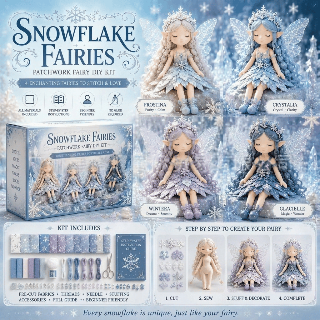 🌸 Flower Fairies Patchwork DIY Kit 🧚‍♀️4 Whimsical Fairy Dolls Sewing Kit