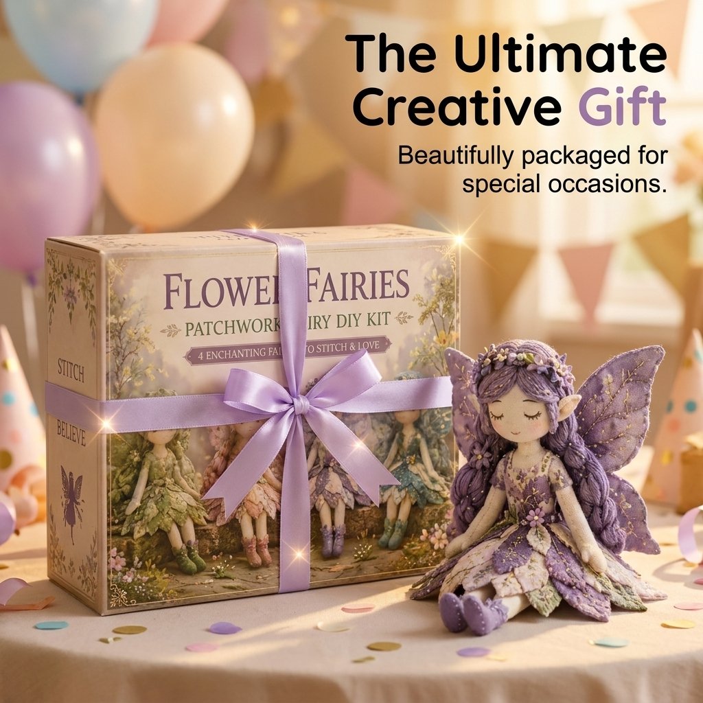 🌸 Flower Fairies Patchwork DIY Kit 🧚‍♀️4 Whimsical Fairy Dolls Sewing Kit