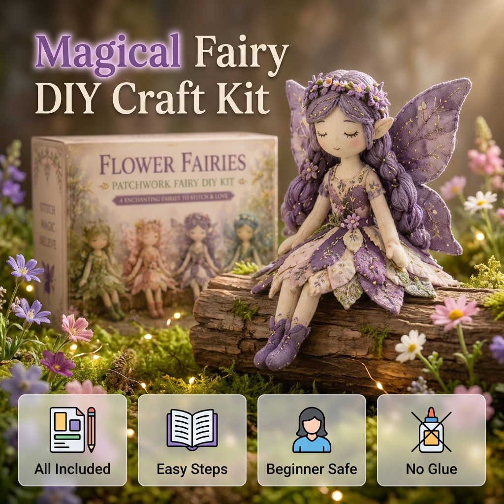 🌸 Flower Fairies Patchwork DIY Kit 🧚‍♀️4 Whimsical Fairy Dolls Sewing Kit