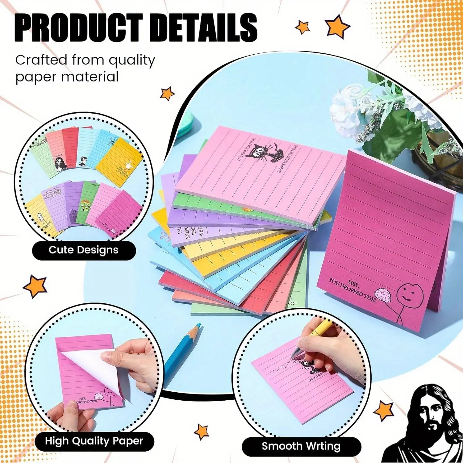 🔥12pcs Funny Office Sticky Notes Set