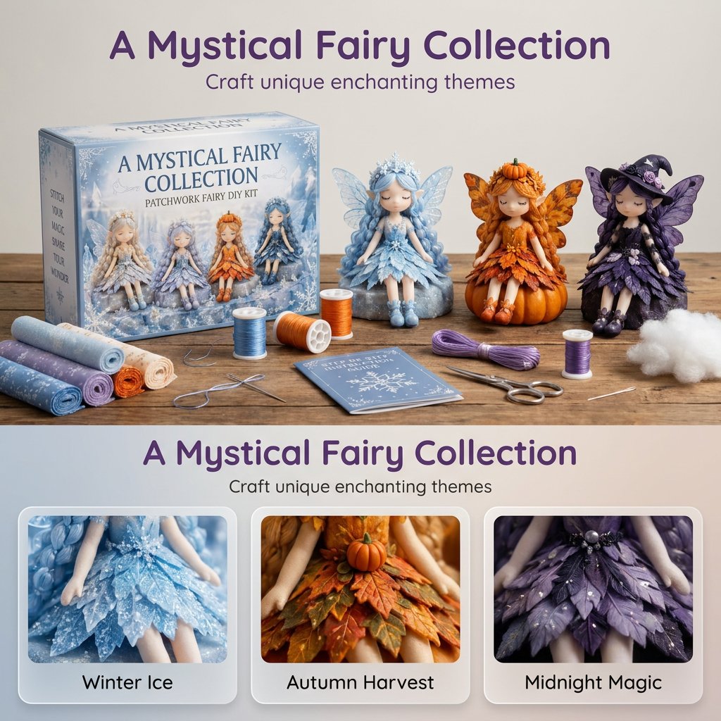 🌸 Flower Fairies Patchwork DIY Kit 🧚‍♀️4 Whimsical Fairy Dolls Sewing Kit