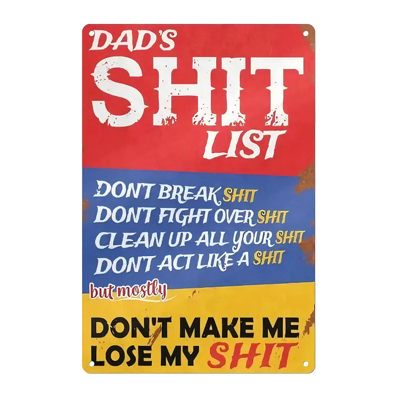 🎯Dad's Shit List Vintage Tin Sign – The Ultimate Funny Dad Gift & Garage Decor!🛠️