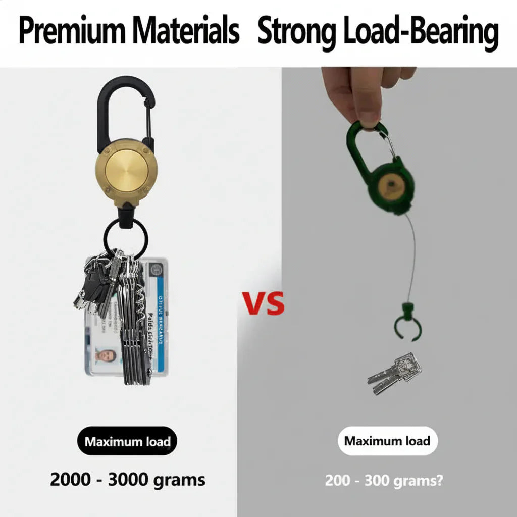 Heavy-Duty Retractable Carabiner Keychain – 64cm Steel Lanyard, 100K Pull Cycles