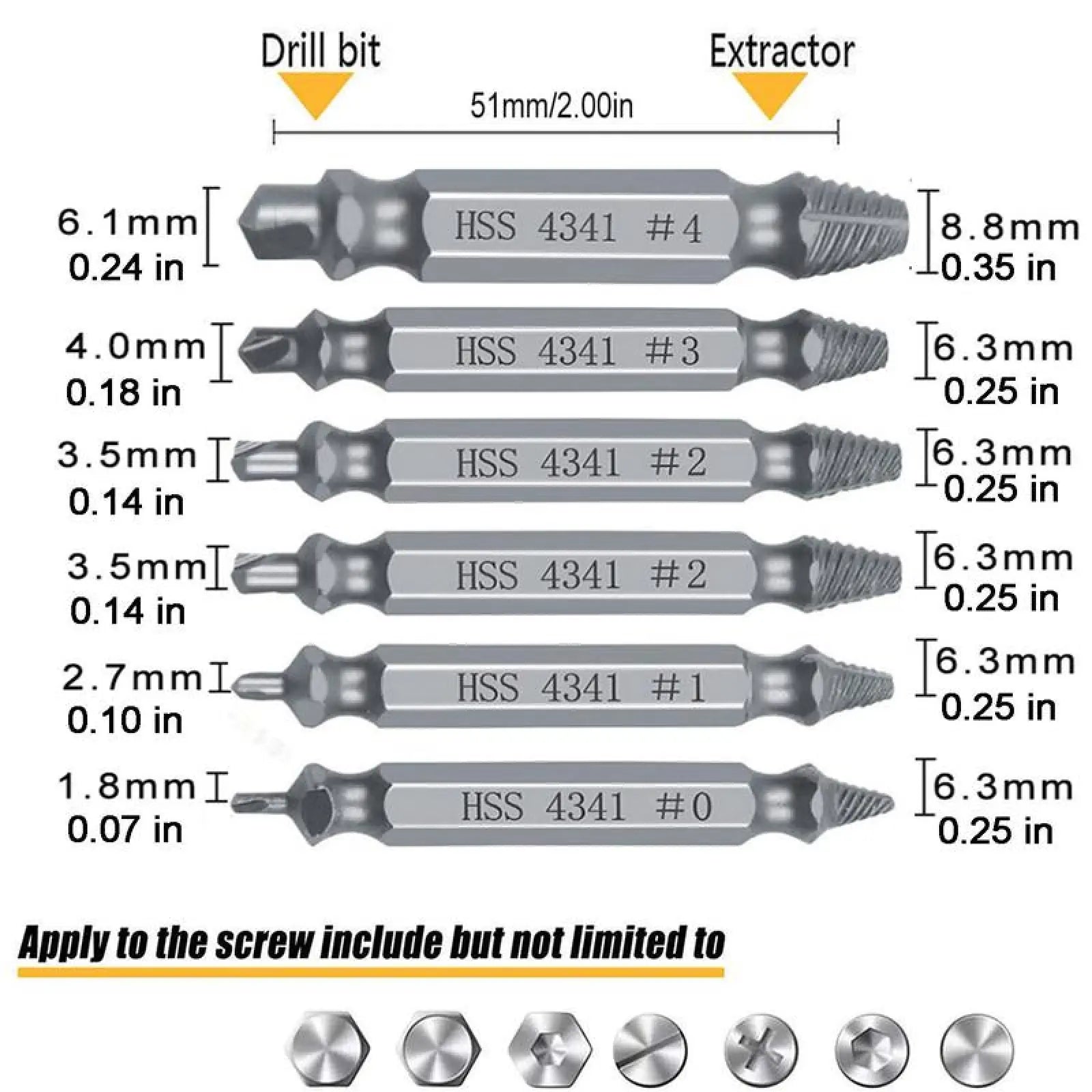 Stripped & Broken Screw Remover Set – 6 Pcs Easy Out Bolt Extractor, Double‑Head Design for Damaged Screws