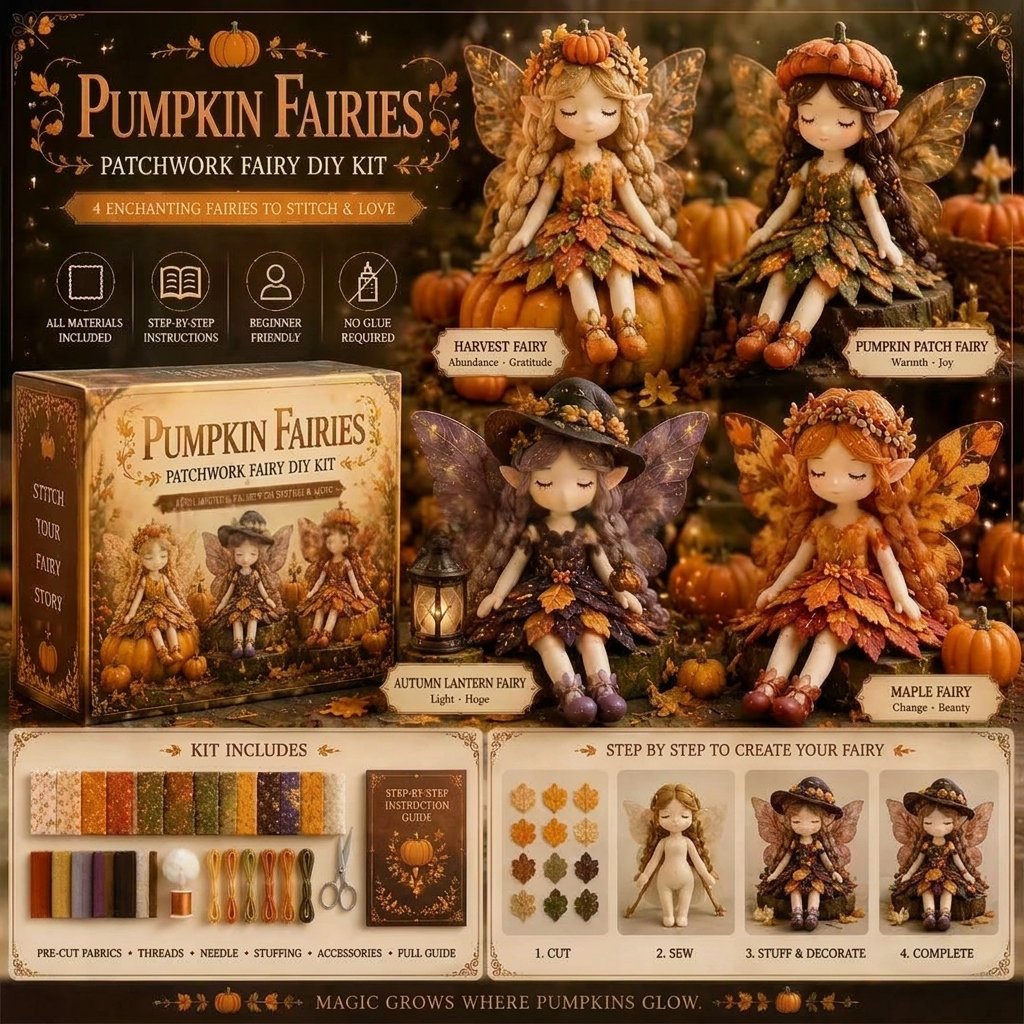 🌸 Flower Fairies Patchwork DIY Kit 🧚‍♀️4 Whimsical Fairy Dolls Sewing Kit
