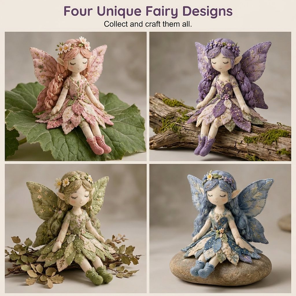 🌸 Flower Fairies Patchwork DIY Kit 🧚‍♀️4 Whimsical Fairy Dolls Sewing Kit