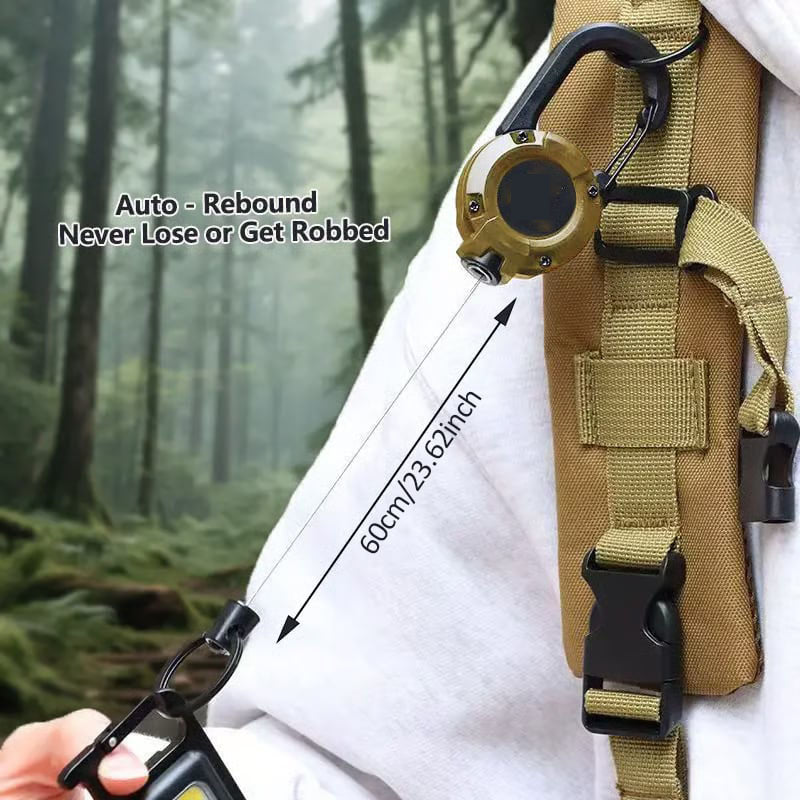 Heavy-Duty Retractable Carabiner Keychain – 64cm Steel Lanyard, 100K Pull Cycles