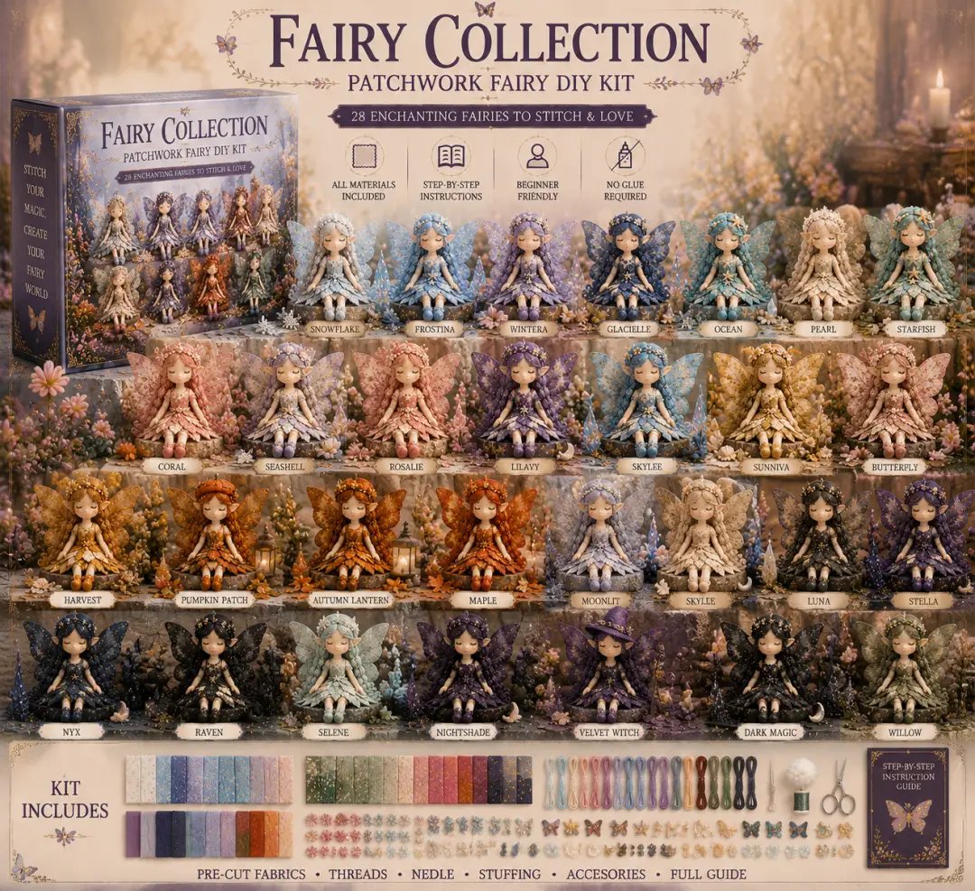 🌸 Flower Fairies Patchwork DIY Kit 🧚‍♀️4 Whimsical Fairy Dolls Sewing Kit