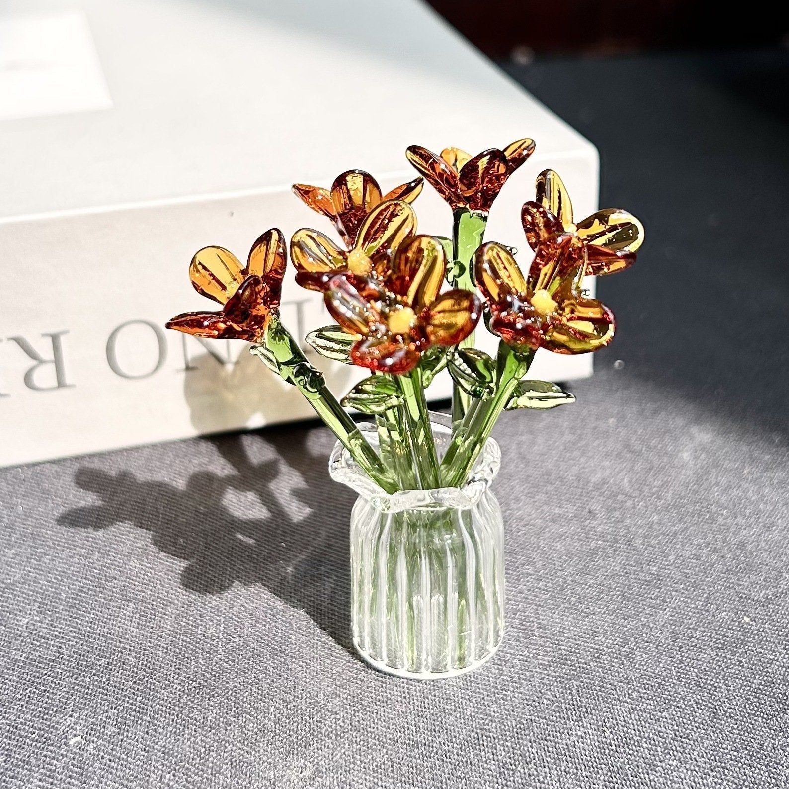 Mini Glass Flower Ornament Crafts Artificial Flower Floral Figurine