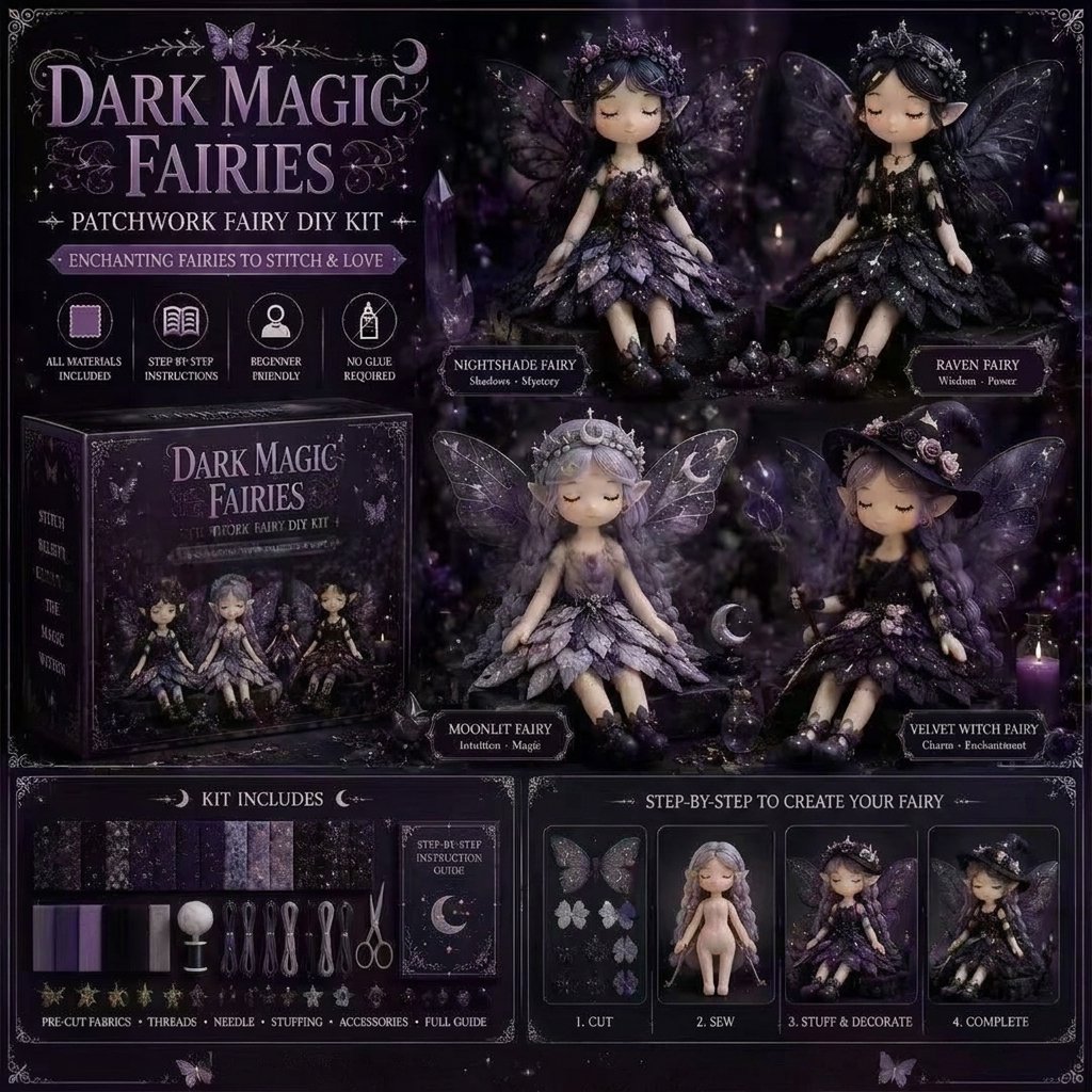 🌸 Flower Fairies Patchwork DIY Kit 🧚‍♀️4 Whimsical Fairy Dolls Sewing Kit