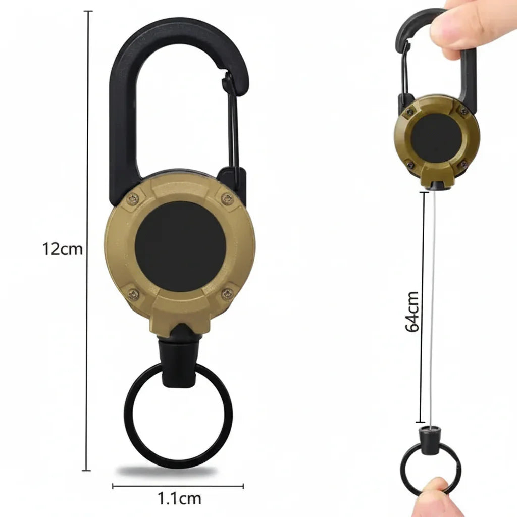Heavy-Duty Retractable Carabiner Keychain – 64cm Steel Lanyard, 100K Pull Cycles