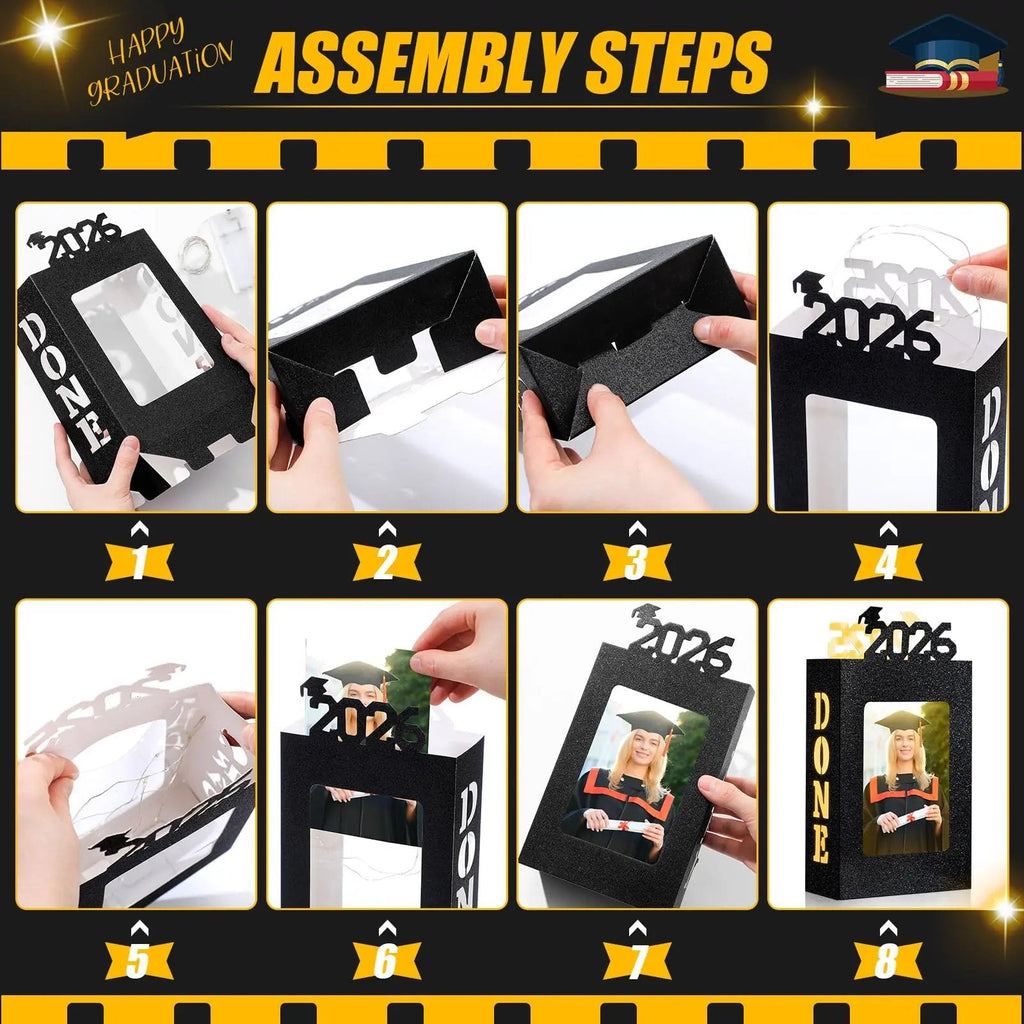 🎓4Pcs 2026 Graduation Centerpieces for Class of 2026-Fit 4x6in Photo| Fillable Picture Box